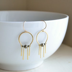 Brass Pyrite Fringe Earrings