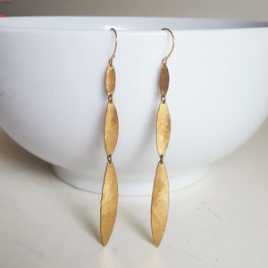 Long Brass Leaf Shoulder Duster Earrings