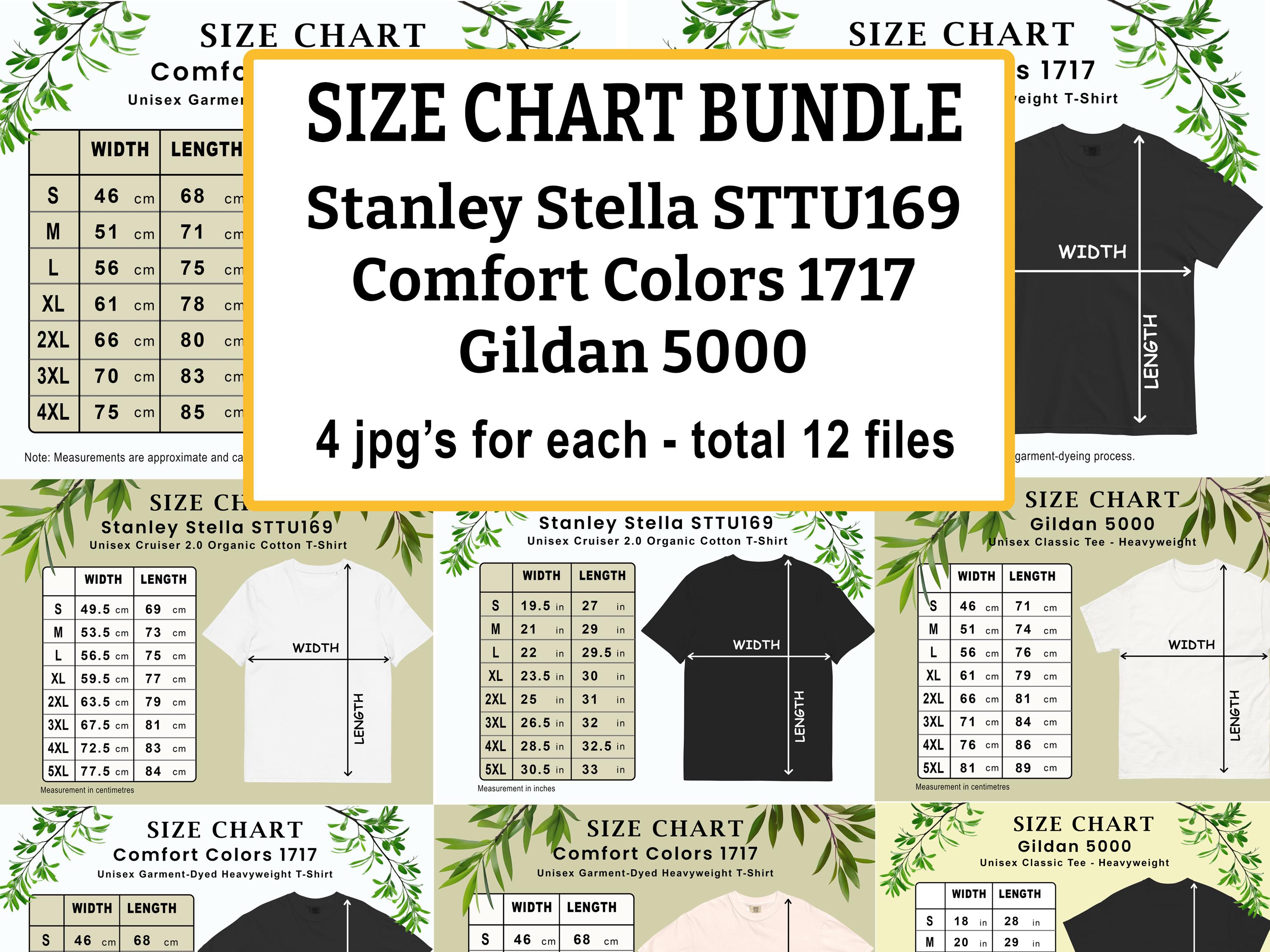 Size Chart Bundle T-shirts, Stanley Stella STTU169, Comfort Colors
