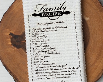 Custom Tea towel with handwritten recipe, personalized tea towel, photo towel, kitchen towel with recipe