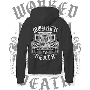 Cool EMT Hoodie, 'Worked to Death' Graphic Long Sleeve T-shirt, Paramedic and First Responders, Stylish Emergency Medical Technician apparel