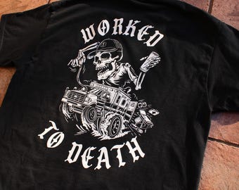 Cool EMT Shirt, 'Worked to Death' Graphic T-shirt, Paramedic and First Responders, Stylish Emergency Medical Technician apparel, EMT Gifts