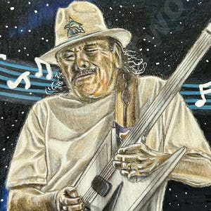 Tribute to Santana with Silverhawks Guitar Matted Art Print