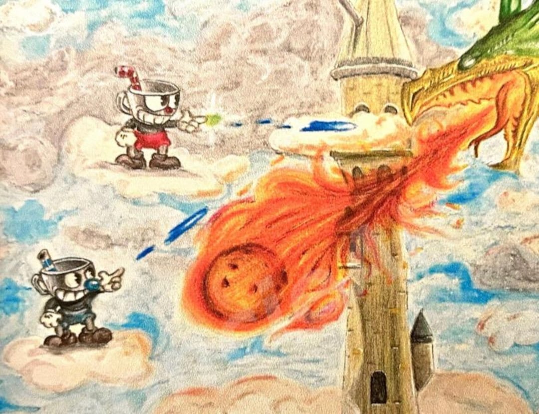 Cuphead Vs Dragon Boss Signed Art Print Etsy