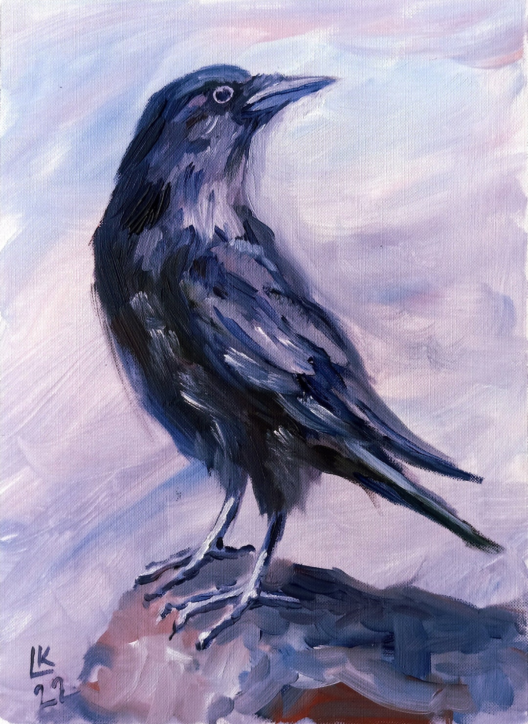 Raven Crow Art Painting Original Art Oil, Painting by Valerie