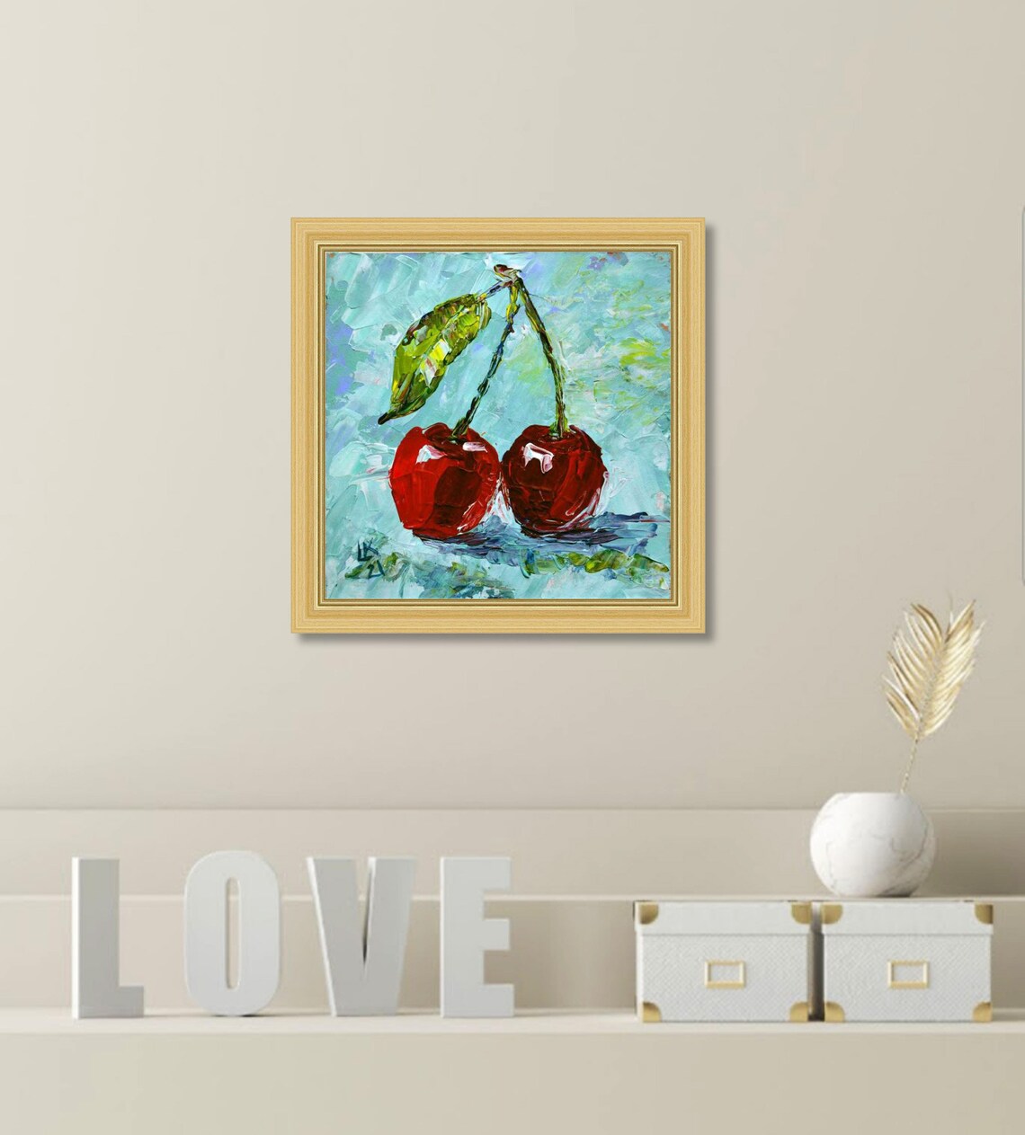 Cherry painting original small kitchen art impasto artwork Etsy