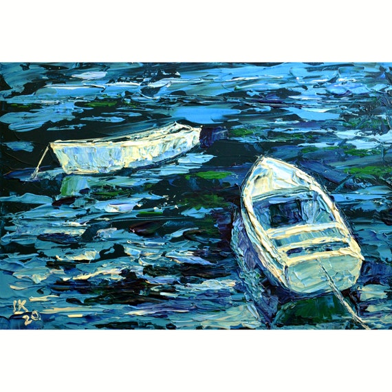 Abstract Lake landscape acrylic painting original Impasto painting Hand painted Small wall art 5x7