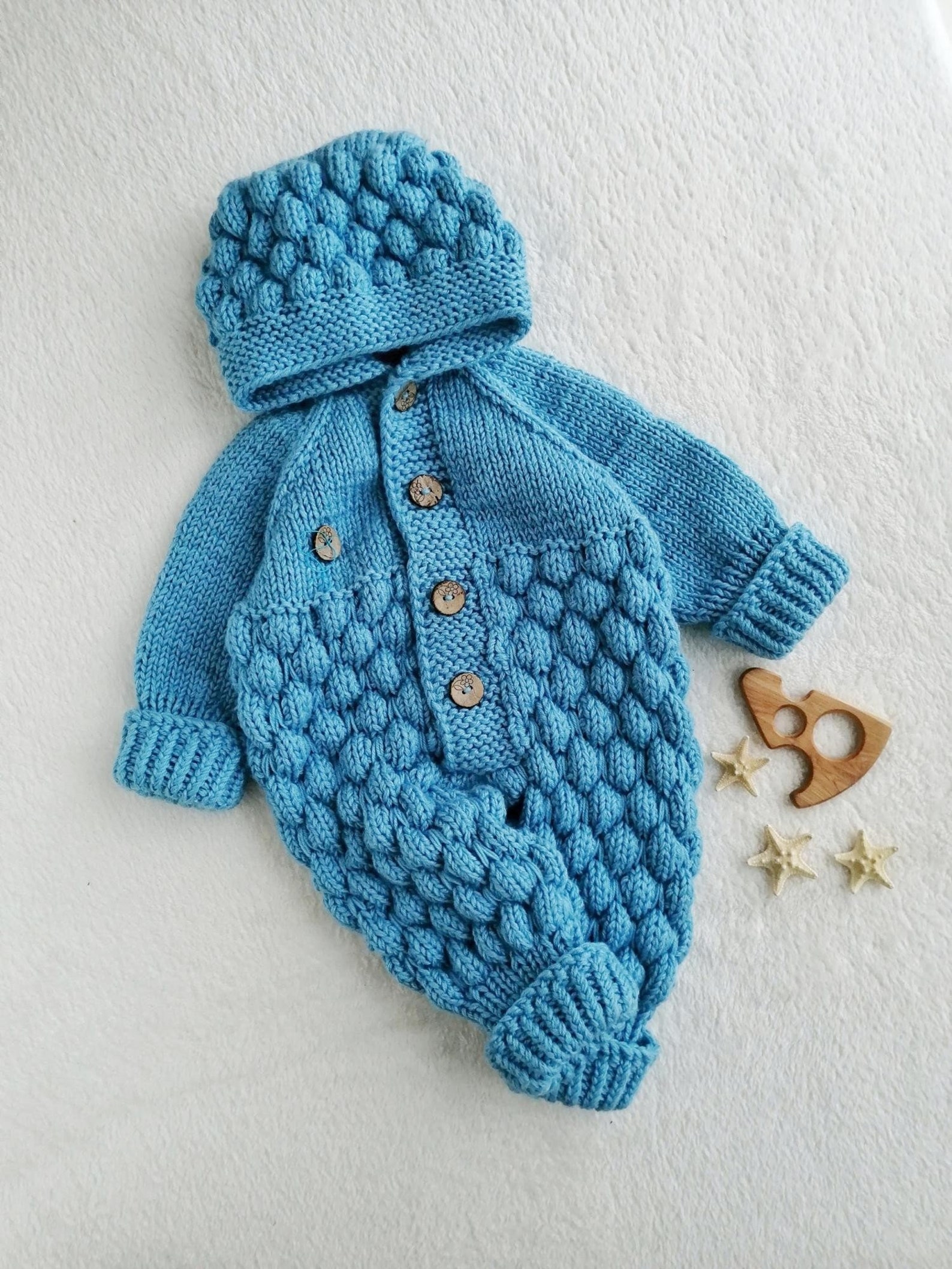 Blue knitted newborn jumpsuit for boy Fathers day gift Crochet | Etsy
