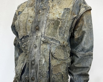 Veste Boro - Guerrier des Terres Désolées - Postapocaliptique - Veste personnalisée - Tenue de festival - Jean - GN - Fait main - Burningman - Japon