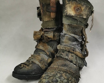 Custom Shoes Leather Postapocaliptic Wasteland Warrior Boots Motocycles  Boots Dystopy Festival Outfit Cyberpunk LARP 