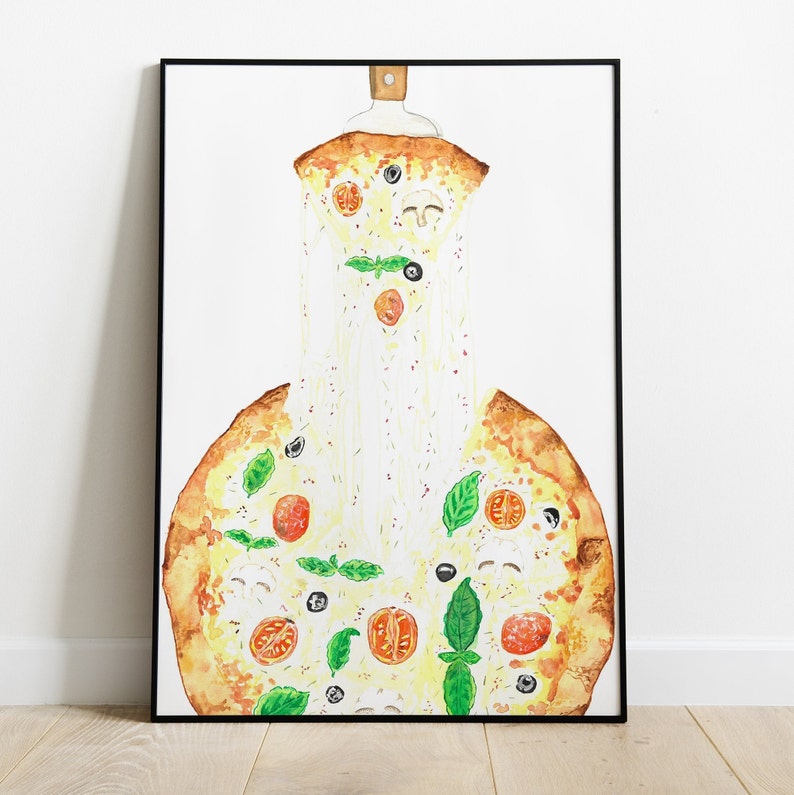 Italian Pizza Wall Art Print Italian Decor Watercolor Etsy