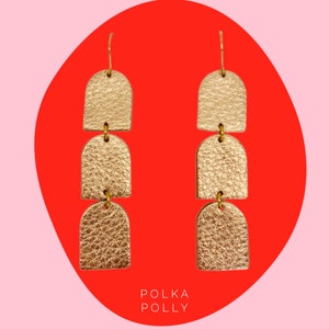Vibrant SCOTCH ROSE GOLD metallic leather earrings by Polka Polly. Handmade genuine, stainless steel Brisbane