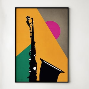 Die Saxofonspielerin | Jazz Kunst | Saxophon Druck | Musik Poster | Jazz Wanddekor | modernes Poster Augmented reality | Saxophonspieler Geschenk