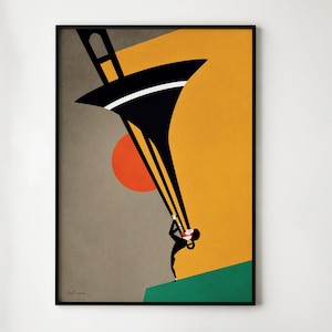 Posaune Spieler, Jazz Kunst, klassisches Musikplakat, Jazz-Wanddekor, buntes Plakat, Musikplakat, Posaune Wandkunst, Hipster Kunst