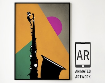 The saxophone player | Jazz art | saxophone print | music poster | jazz wall decor | modern poster Augmented reality | Saxophone Player Gift