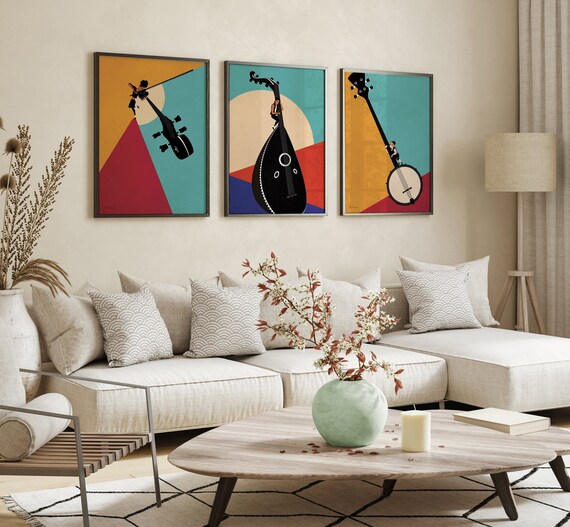 Animated String Instrument Print Set: Banjo, Oud & Violin - MCM