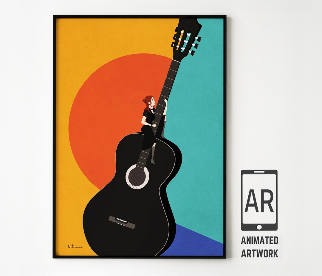 Mid-century Modern Guitar Art Print - Musical Wall Decor With