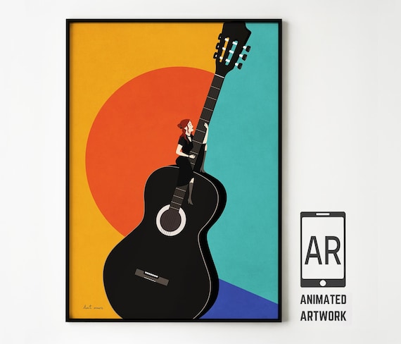 Mid-century Modern Guitar Art Print - Musical Wall Decor With