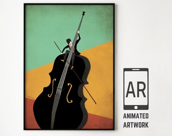 A charming cello player, musical print. wall décor, jazz art. augmented reality. Music lovers poster. gift for him, classical music poster