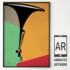 Trompetenspieler Kunstdruck, Trompetenspieler Kunstdruck, Jazz Poster, Mid Century Farben, Musik Poster, Modern Fine Art Poster, Jazz Wanddekor, moderne Wandkunst
