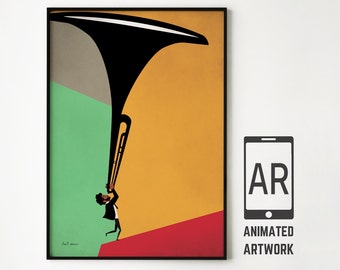Trumpet player art print, Jazz Poster, Mid Century colors, music poster, modern Fine Art poster, jazz wall décor, modern wall art