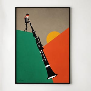 Clarinet Art | AR Art | Modern Clarinet Poster | Classical music art | jazz wall décor | Mid Century print | Jewish Art | Unique Music Gift