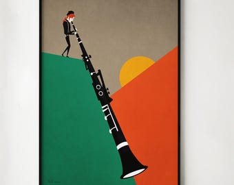 Clarinet Art | AR Art | Modern Clarinet Poster | Classical music art | jazz wall décor | Mid Century print | Jewish Art | Unique Music Gift