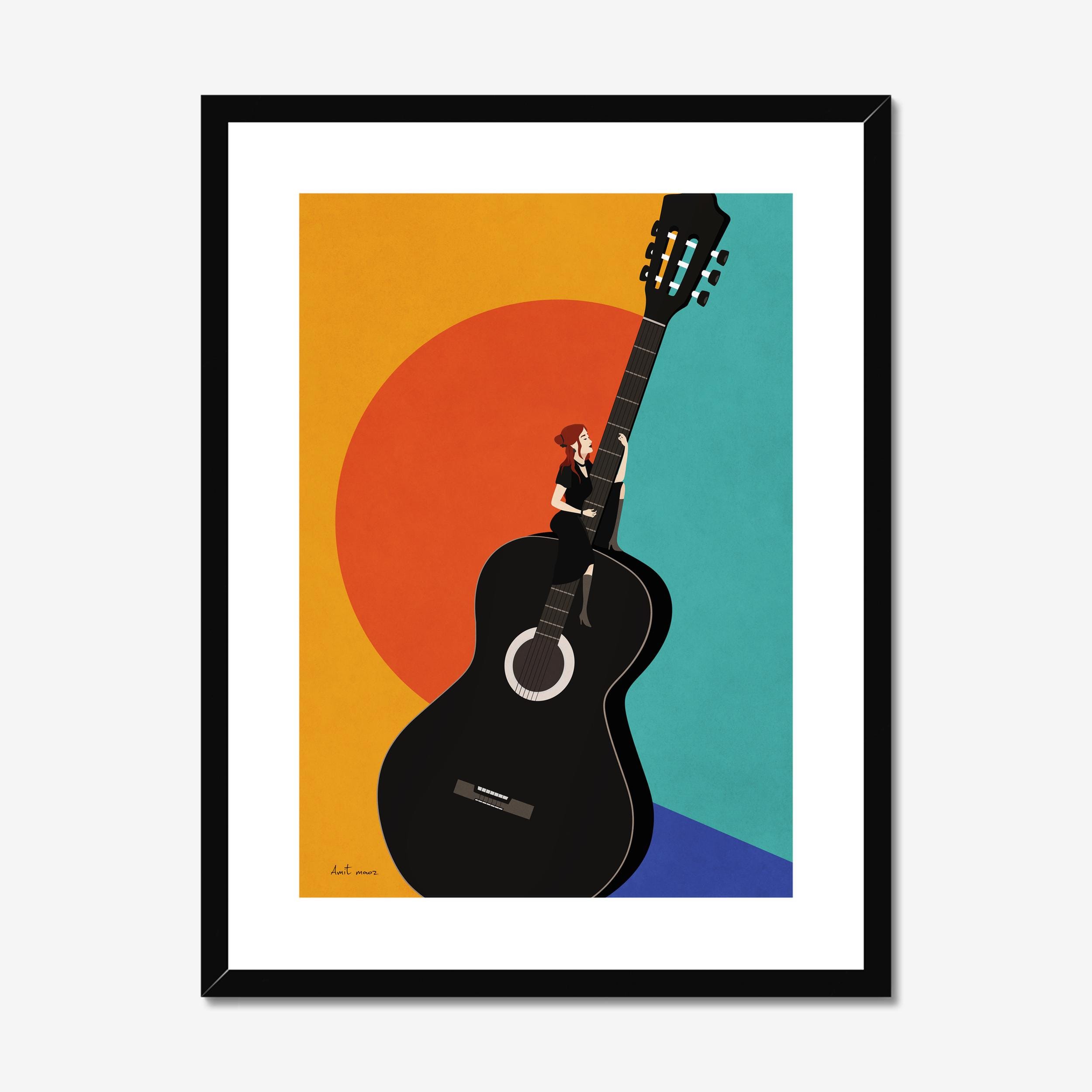 Mid-century Modern Guitar Art Print - Musical Wall Decor With