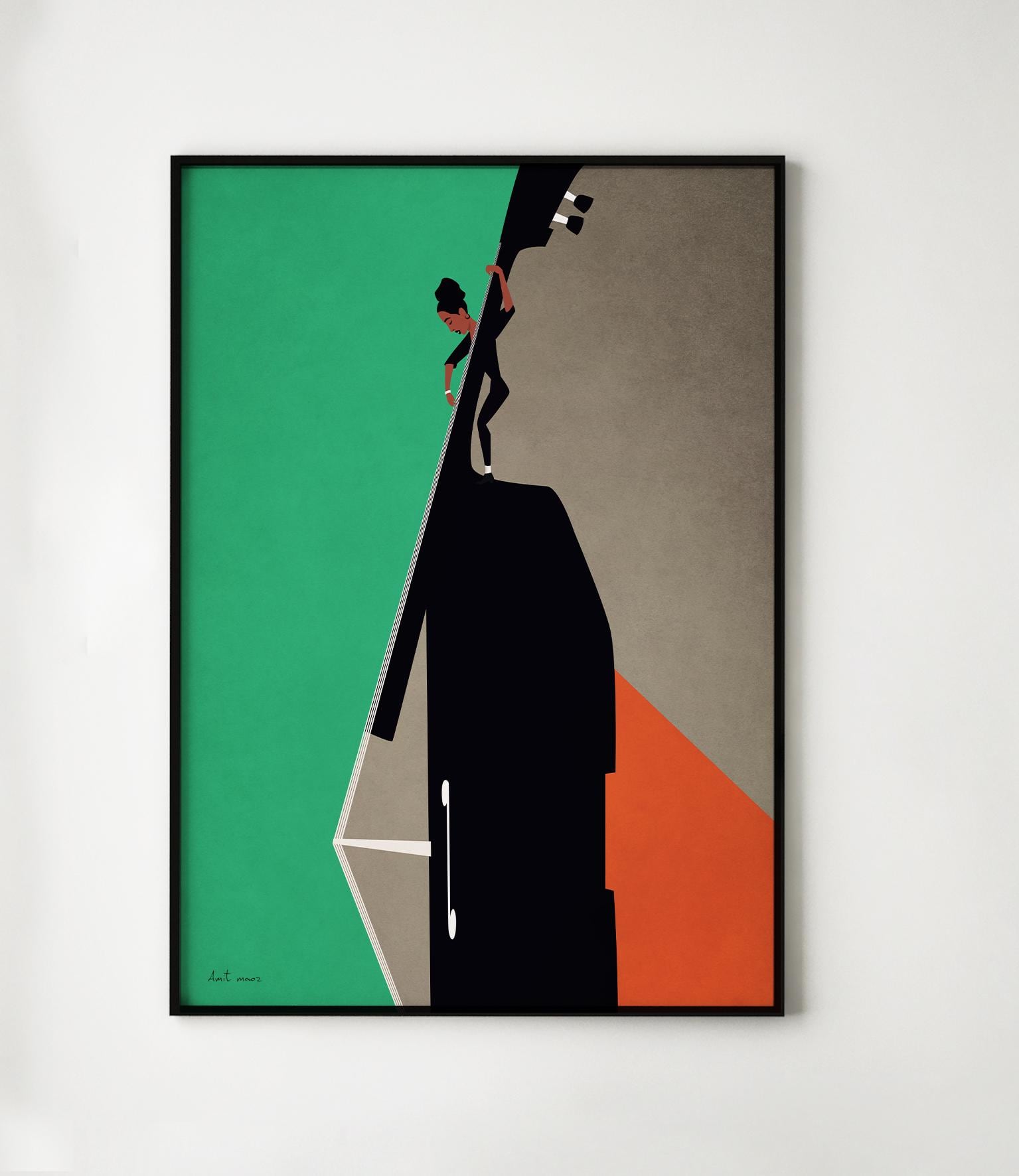 Double Bass Poster, Classical music poster, Double bass print, music poster, contemporary print, art deco poster, MCM print, Bass poster.