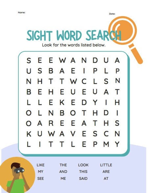 kinder sight words word search word search kinder sight etsy