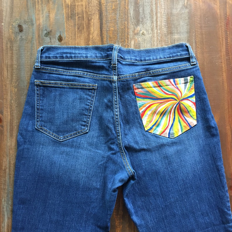 Hand Painted Jeans Trippy Hippie Etsy