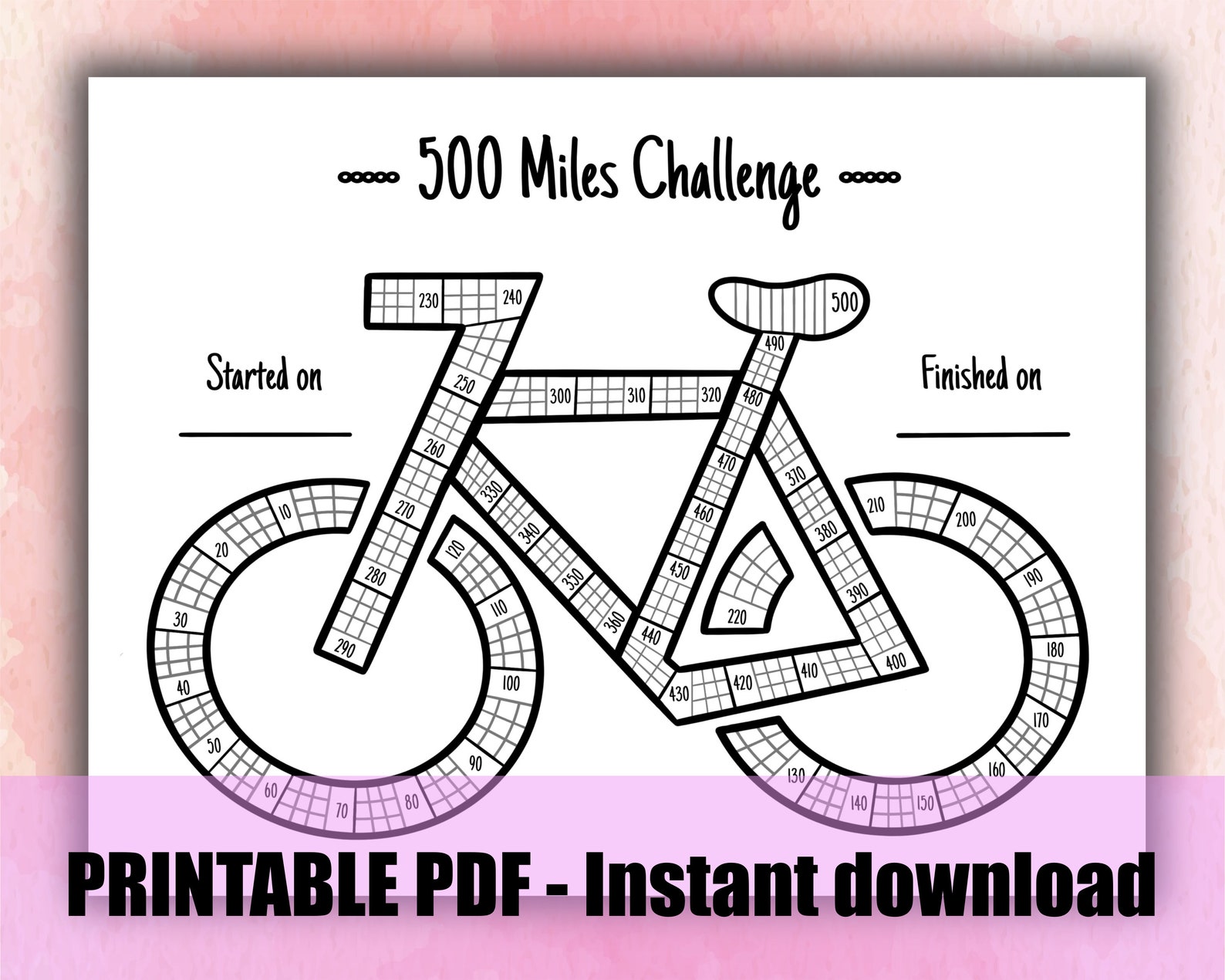 500 Miles Cycling Challenge Biking Exercise Tracker Etsy
