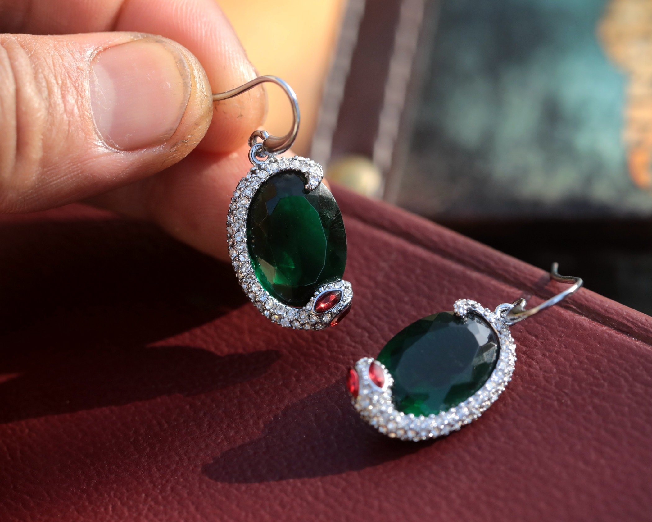 Boucles D Oreilles Art Deco Crochet Argente Serpent Yeux Etsy
