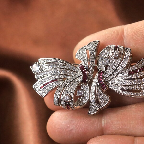 Broche Nœud En Argent 925 Avec Améthyste - Bijou D'occasion élégant