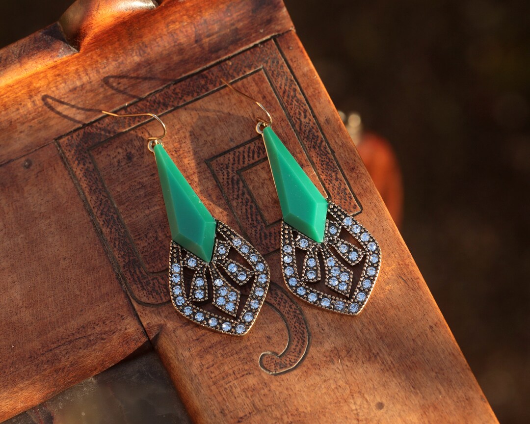 Boucles D'oreilles Clip Art Déco Argenté Strass Blanc - Style Great Gatsby - Neuf Sans Emballage