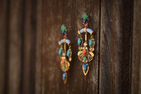 Boucles d'Oreilles Clous Doré Chandelier Vert Herbe Floral Noir Vintage Style A6 Boucles d'Oreilles Clous Doré Chandelier Vert Herbe Floral Noir Vintage Style A6
