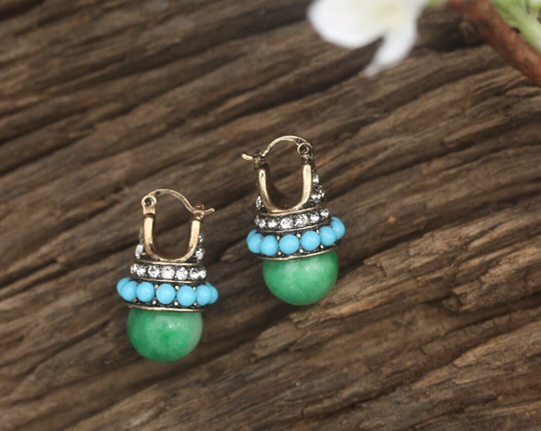 Boucles D'oreilles Pendantes Art Déco – Argent 925, Agate Bleue, Marcassites, Occasion, 50x10 Mm
