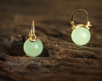 Véritable Argent Sterling 925 naturel grade A jade vert perles Boucles d'oreilles Créoles Véritable Argent Sterling 925 naturel grade A jade vert perles Boucles d'oreilles Créoles