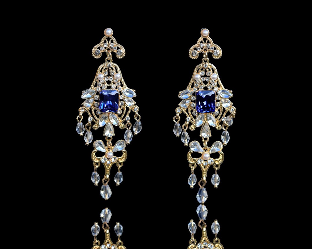 Art Deco Stud Earrings CLIP ON Non Pierced Golden Chandelier Etsy