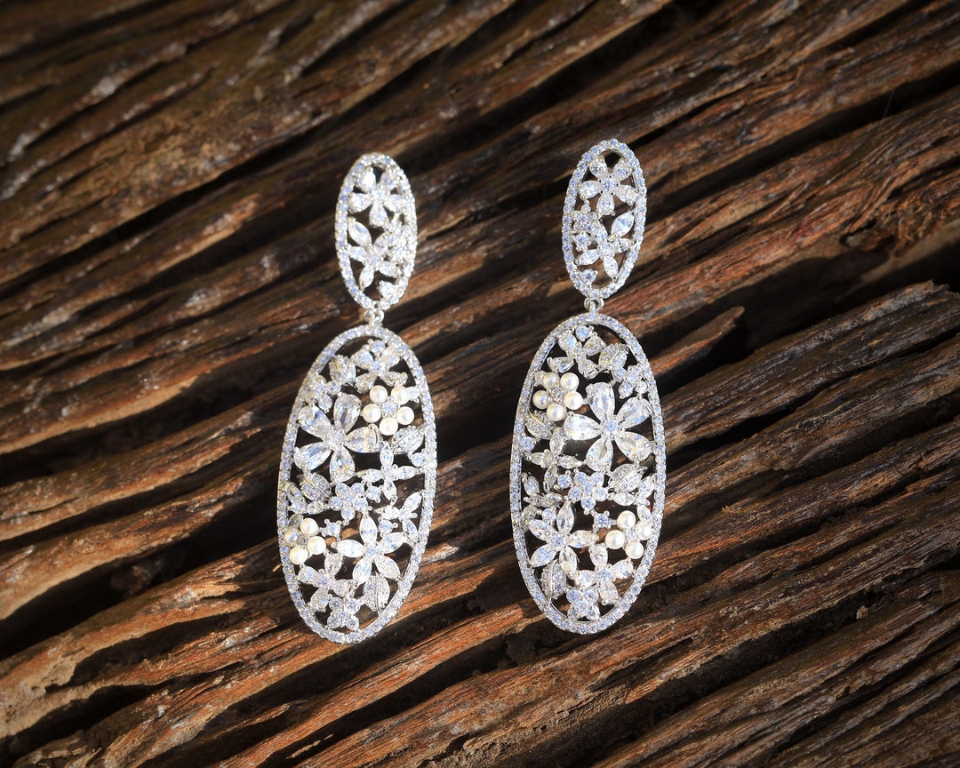 Boucles D'oreilles Clous Art Déco Taï-chi Avec CZ Blanc - Style Great Gatsby, Mariage