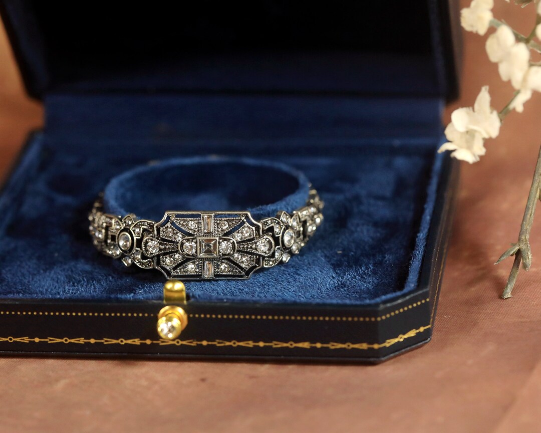 Bracelet Argenté Style Art Déco Avec CZ Blanc - Inspiration Années 1920 - Mariage Vintage