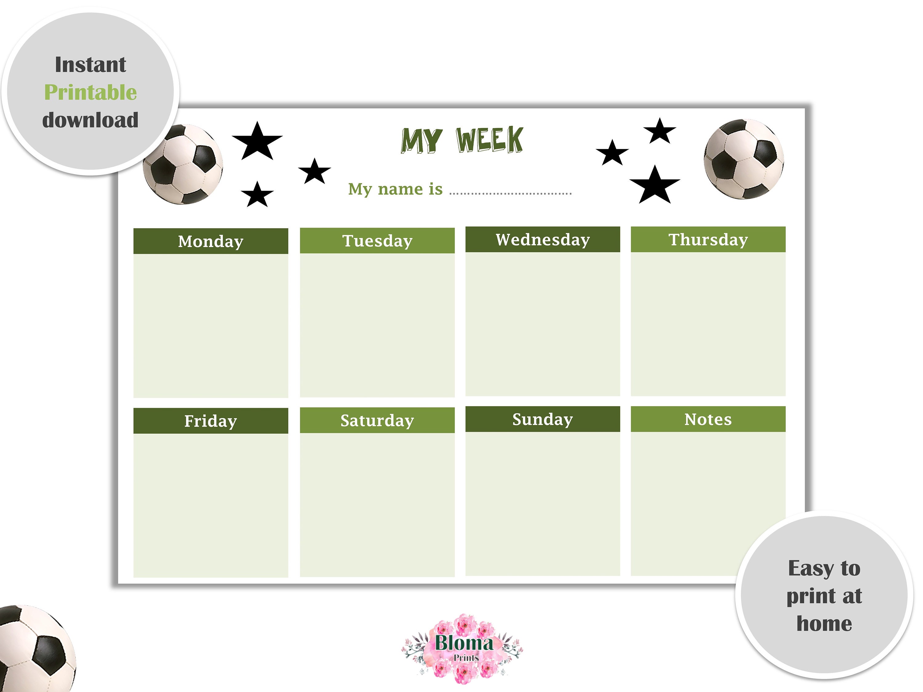 Weekly Chart Football PRINTABLE Children/kids Weekly Schedule Download My Week Digital Football