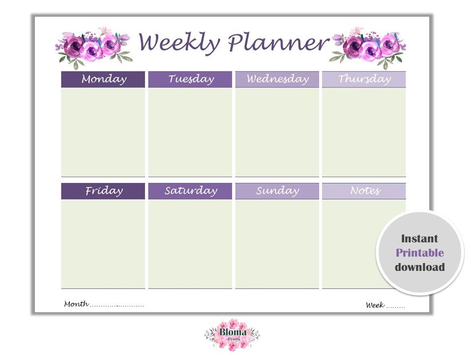 Purple Weekly Planner PRINTABLE Floral Weekly Planner Digital Life ...