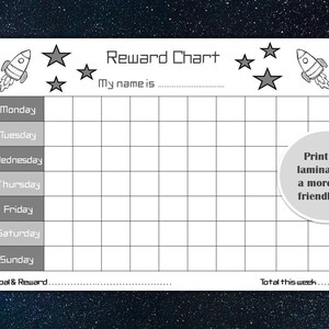 Reward Chart Space PRINTABLE Children/kids Reward Chart Download, Behaviour Chart Digital ...