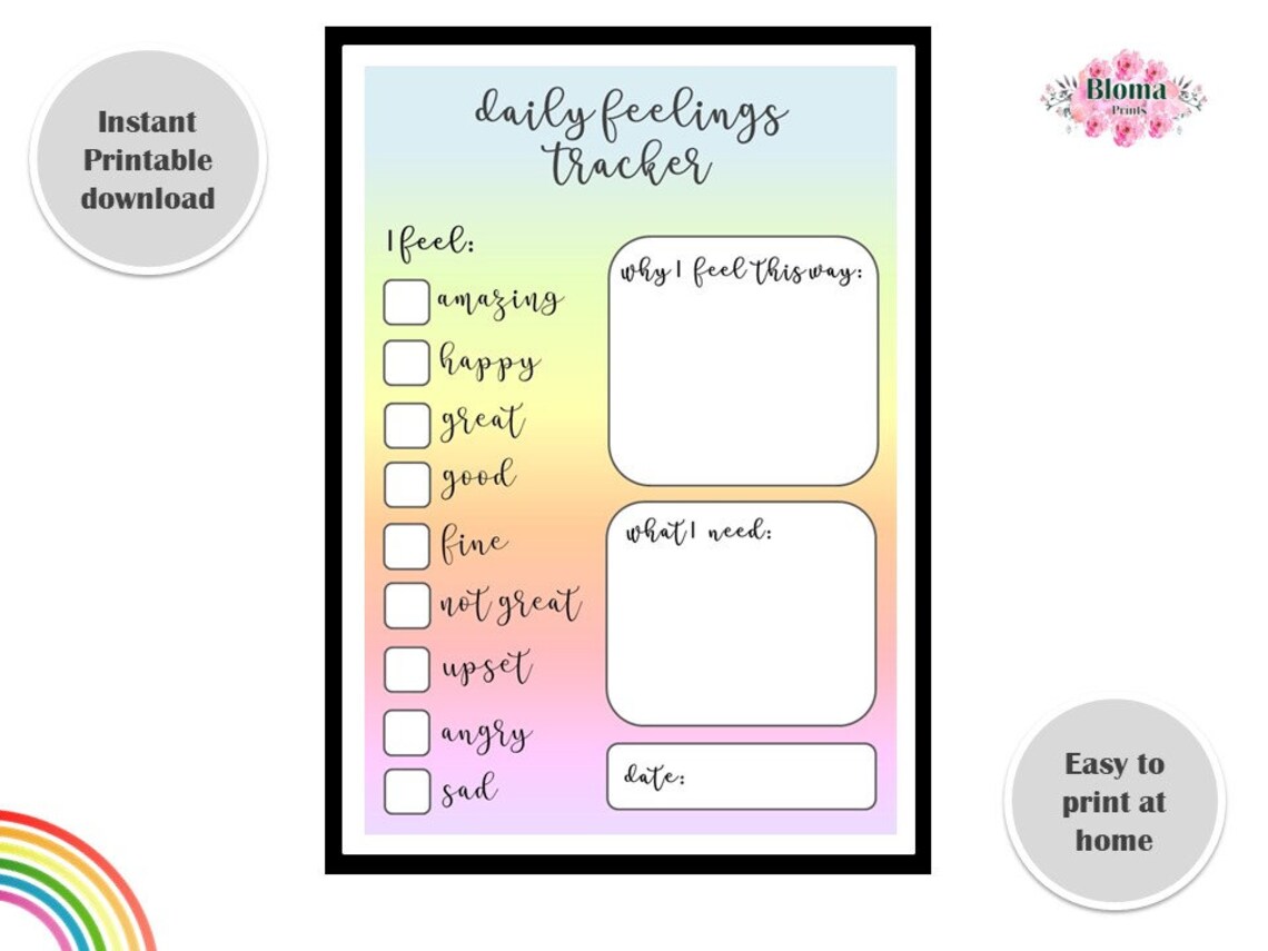 Daily Feelings Tracker PRINTABLE Children/kids Feelings Chart Mental ...