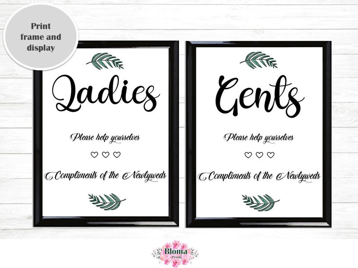 Wedding Bathroom Signs PRINTABLE Wedding Toilet Print Ladies and Gents ...