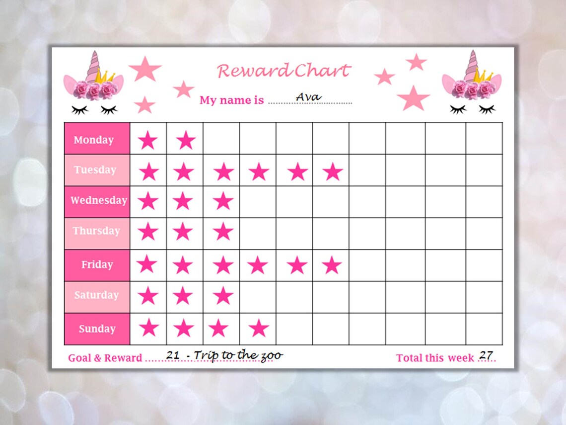 Reward Chart Unicorn PRINTABLE Children/kids Reward Chart Download ...