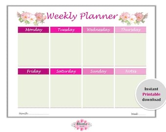 Pink Weekly Planner PRINTABLE - Floral weekly planner digital - Life Organiser download - Pink planner - Weekly organisation -Daily plan