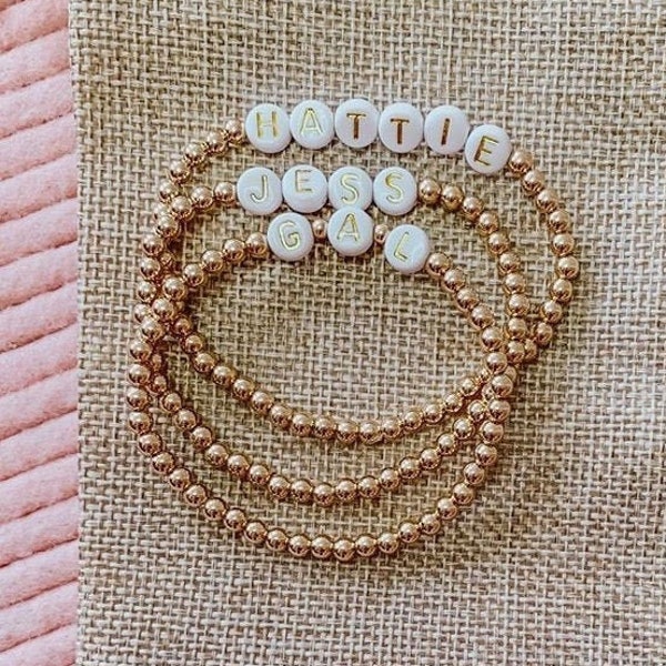 Name Bracelet- Gold and White Letters