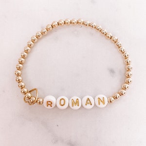 Name Bracelet- Gold and White Letters with heart charm